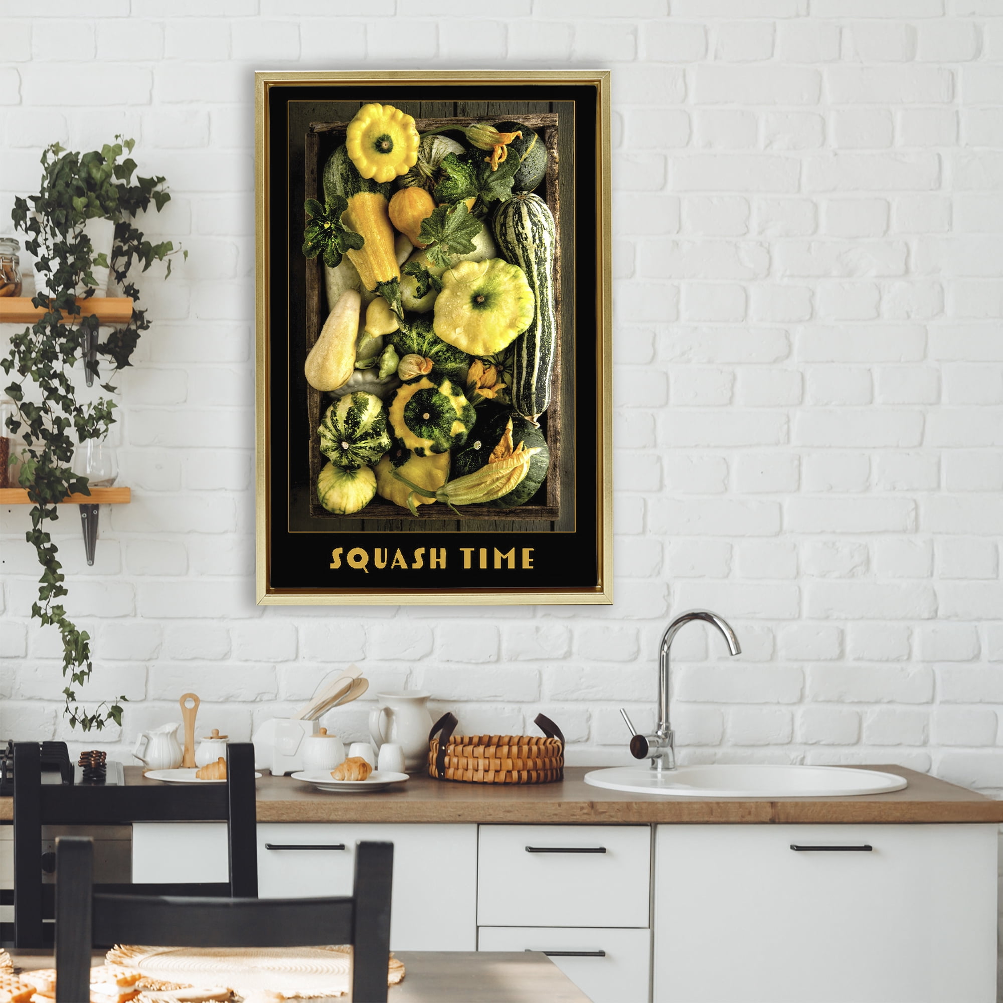Stupell Industries Squash Time Vibrant Vegetables Gold Framed Floater Canvas Wall Art, design by Carl Kravats