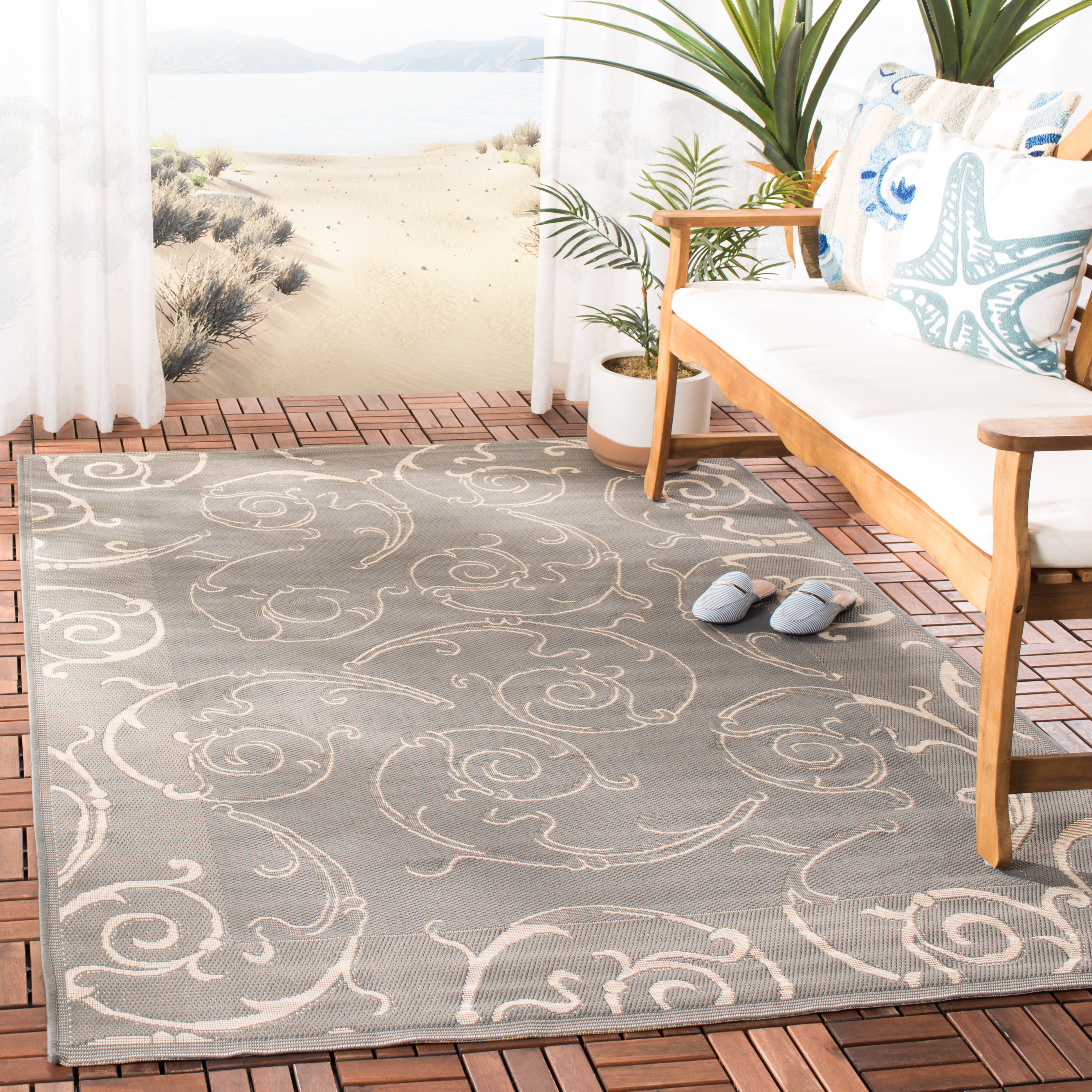 Safavieh Courtyard Daniel Oriental Indoor/Outdoor Area Rug, Gray/Natural, 2' x 3'7"