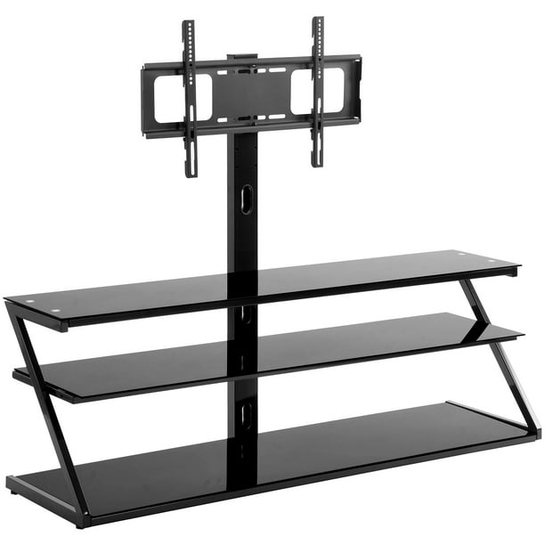 Universal Tempered Glass metal frame Threelayer glass TV Stand, Height
