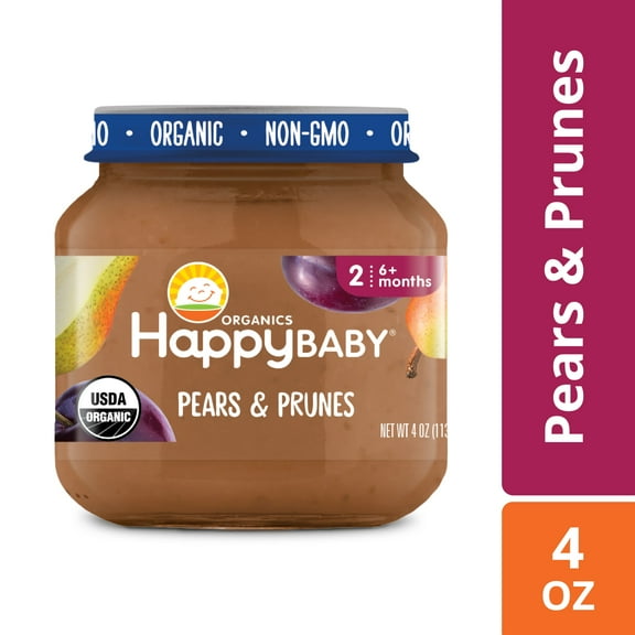 Happy Baby, Stage 2 Organic Baby Food, Pears & Prunes, 4 oz (6 Jars)