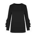thumbnail image 5 of Hfyihgf Womens Crewneck Sweatshirts Long Sleeve Casual Tops with Ruffle Sleeve Fall Winter Clothes Soft Trendy Pullover Shirts(Black,L), 5 of 8