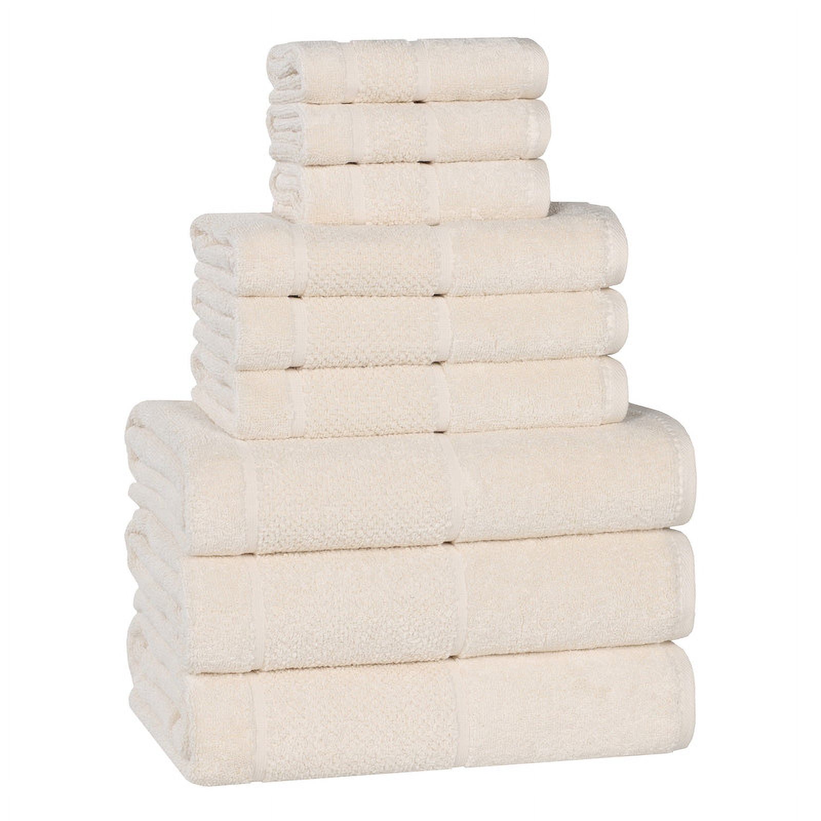 Superior Mile Smart Twist Cotton Medium Weight 9 Piece Towel Set, Ultra Absorbant Towels, Ivory