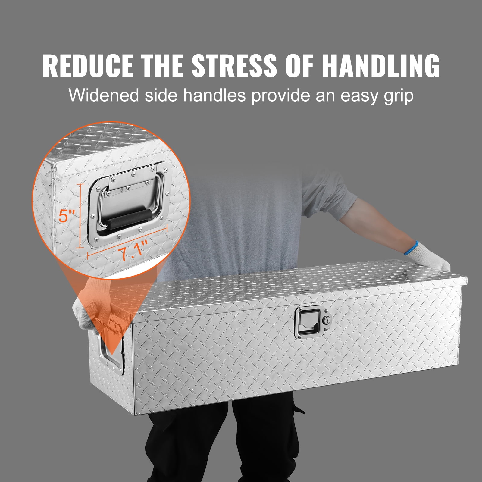 VEVOR Truck Tool Box 39"x13"x10" Heavy Duty Aluminum Bar Tread Tool Box for Pick Up Truck Bed