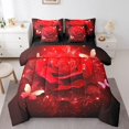thumbnail image 1 of YST Ensemble de Literie Rose Rouge Simple - 7 Pcs Fleurs Papillon, Lit Simple en Sac, Esthétique Rustique, 1 of 5