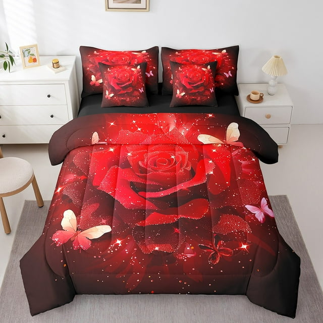 YST Red Rose 7-Piece Full Bed in a Bag Comforter Set – Rustic Aesthetic Animal Bedding with Sheets