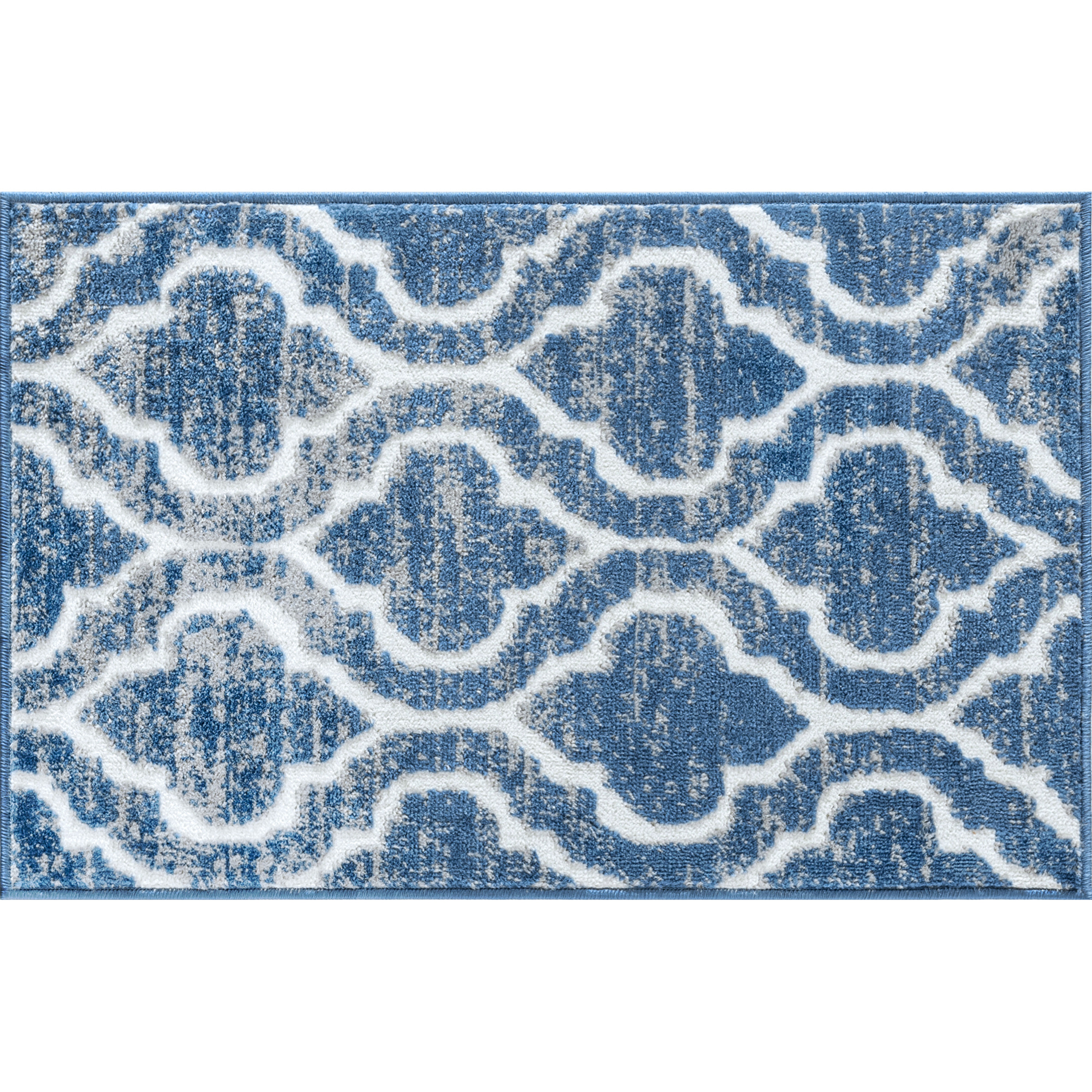 Transitional 2x3 Area Rug (2' x 3') Geometric Blue, White Indoor Scatter Easy to Clean