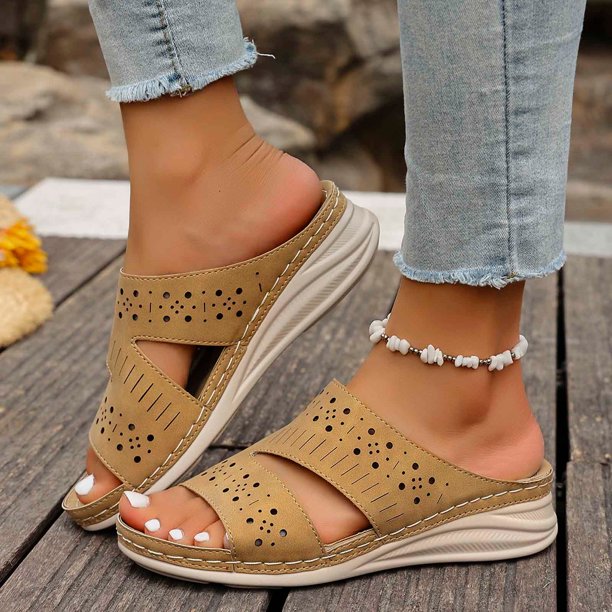MKLEKYY Sandalias para Mujer, Cómodas, Informales, Con Punta Abierta y Tacón de Cuña, para Primavera, Verano y Otoño, para Uso Diario Con Pantalones Cortos y Vaqueros.