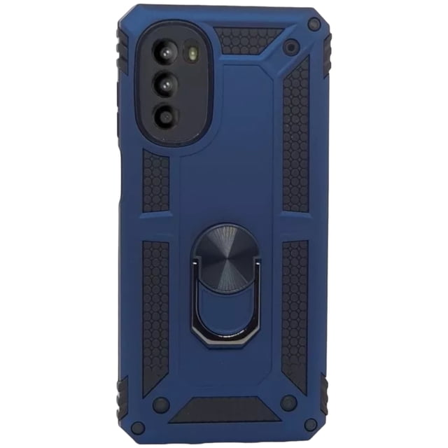 Funda Uso Rudo Con Anillo Magnético Para Motorola G52 Azul Marino Más 2 Micas De Cristal
