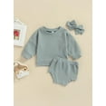 thumbnail image 2 of Kiapeise 0-24M Infant Girl Boy Clothes Set Solid Round Neck Long Sleeve T-shirt+Triangle Shorts+Headband Spring Summer 3pcs, 2 of 8