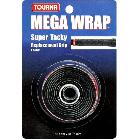 Tourna Mega Wrap Super Tacky Replacement Grip 1.5 mm, 110 cm x 27 mm - Black