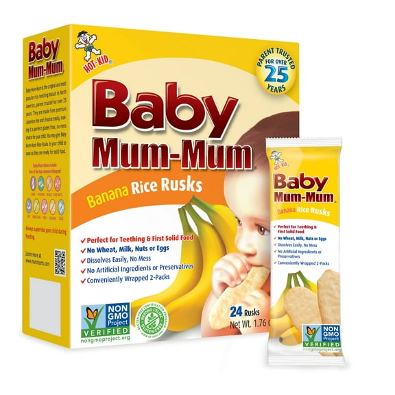 Baby Mum-Mum Non-GMO Banana Teething Wafers Baby Snack, 1.76 Oz Box, (6 Pack)