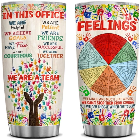 Feelings Wheel Social Worker 20oz Tumbler We Are A Team Counselor Gifts Psychiatrist, Psychologist, School Counselor, Psychotherapist & Mental Health Therapists Office School Decor Must Haves Mug