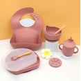 thumbnail image 1 of Plato de silicona para la cena, babero para bebé, cuenco para bebé, vajilla para niños, mantel individual, cuchara, tenedor, juego de taza para refrigerio resistente a caídas, 1 of 6