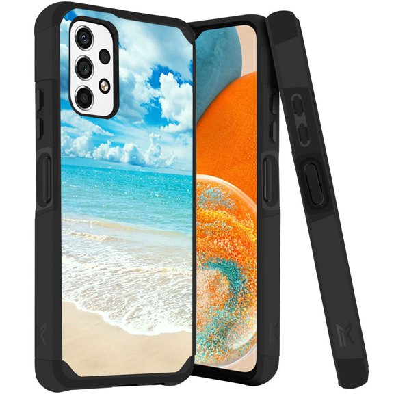 ANJ  Rugged Dual Layered Shockproof Slim Hybrid Case   Tempered Glass Cover Compatible with Samsung Galaxy A23 5G - Summer Beach