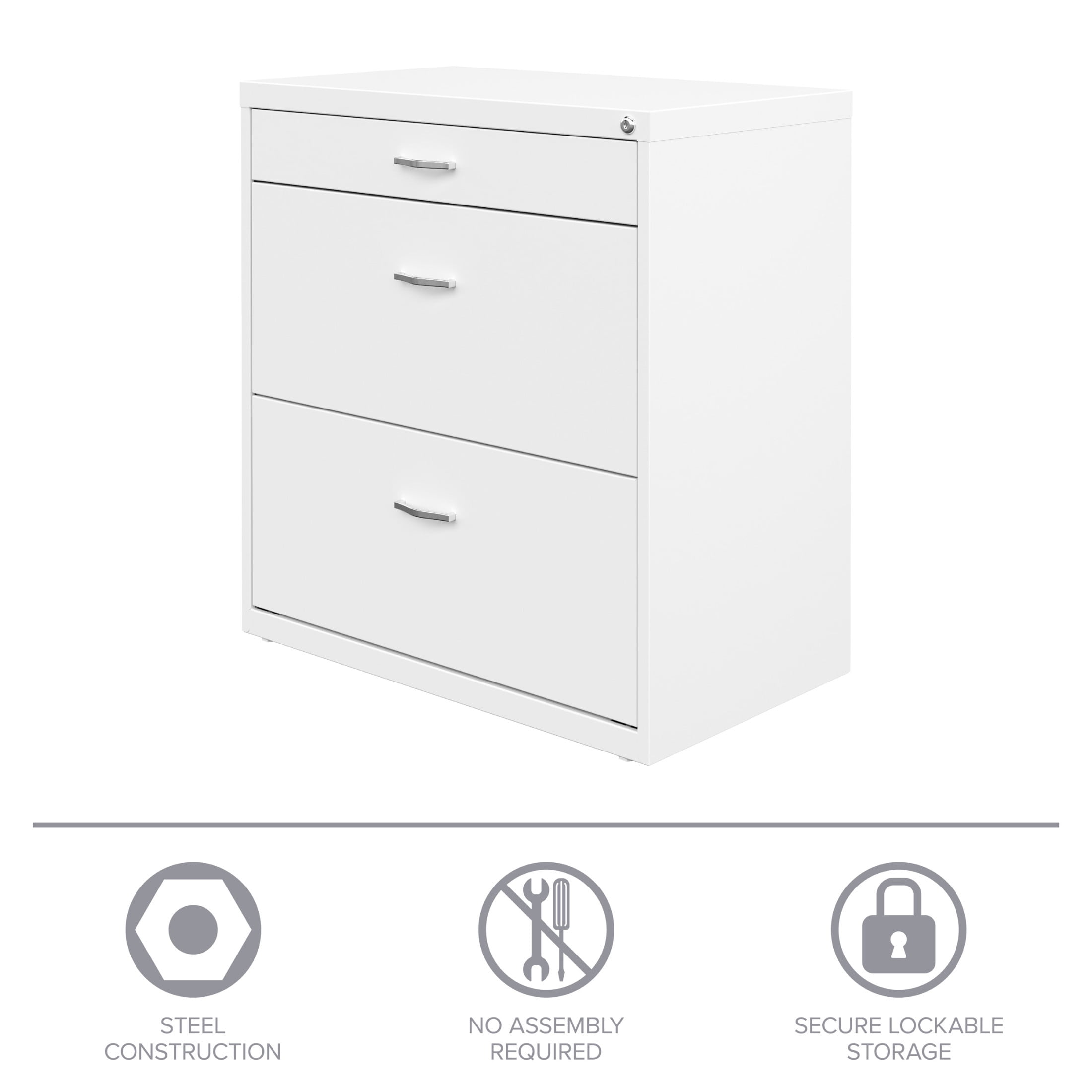 Space Solutions 30" Wide 3 Drawer Lateral File Cabinet for Home or Office, Fits Letter and Legal Paper Sizes, White