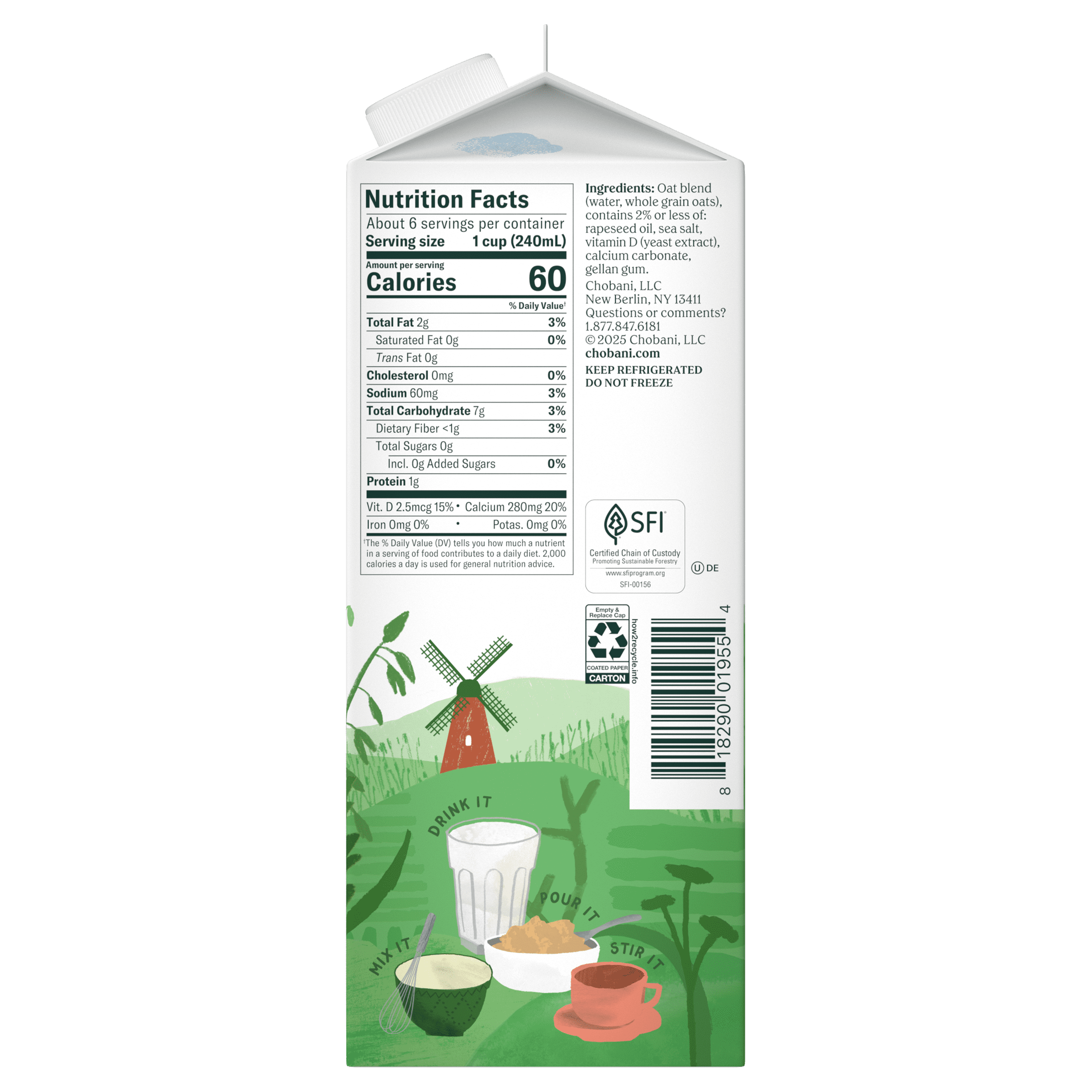 Chobani Oatmilk Zero Sugar Unsweetened 52 fl oz Carton