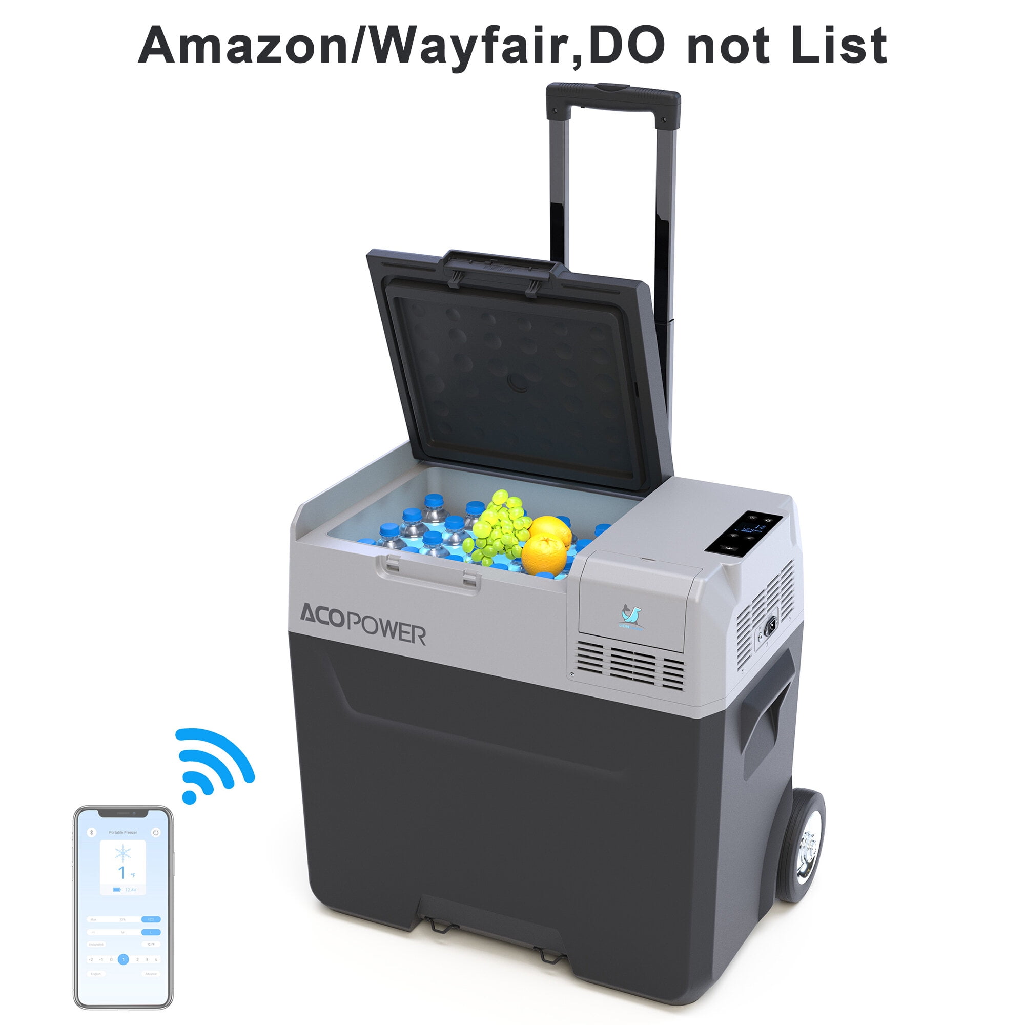 , 32Qt Car Freezer Portable Refrigerator Freezer with APP Control and 6'' off-road wheels, 12V,45W Cooler Freezer,Low Noice, Antique White+Gray ,Plastic ,