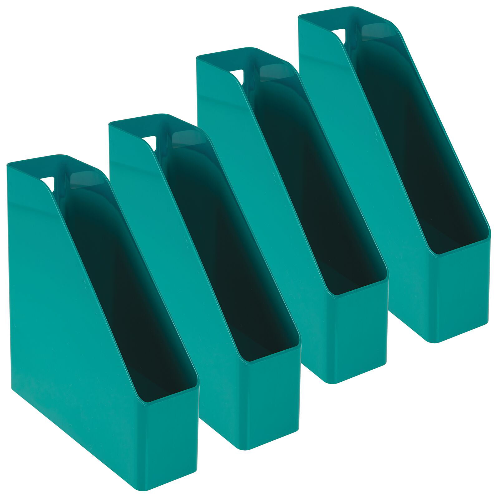 Vertical with Handle 4 Pack Binders mDesign Plastic Sturdy File Folder Bin Storage Organizer Container for Home Office and Work Desktops Teal Blue Holds Notebooks Envelopes Magazines 