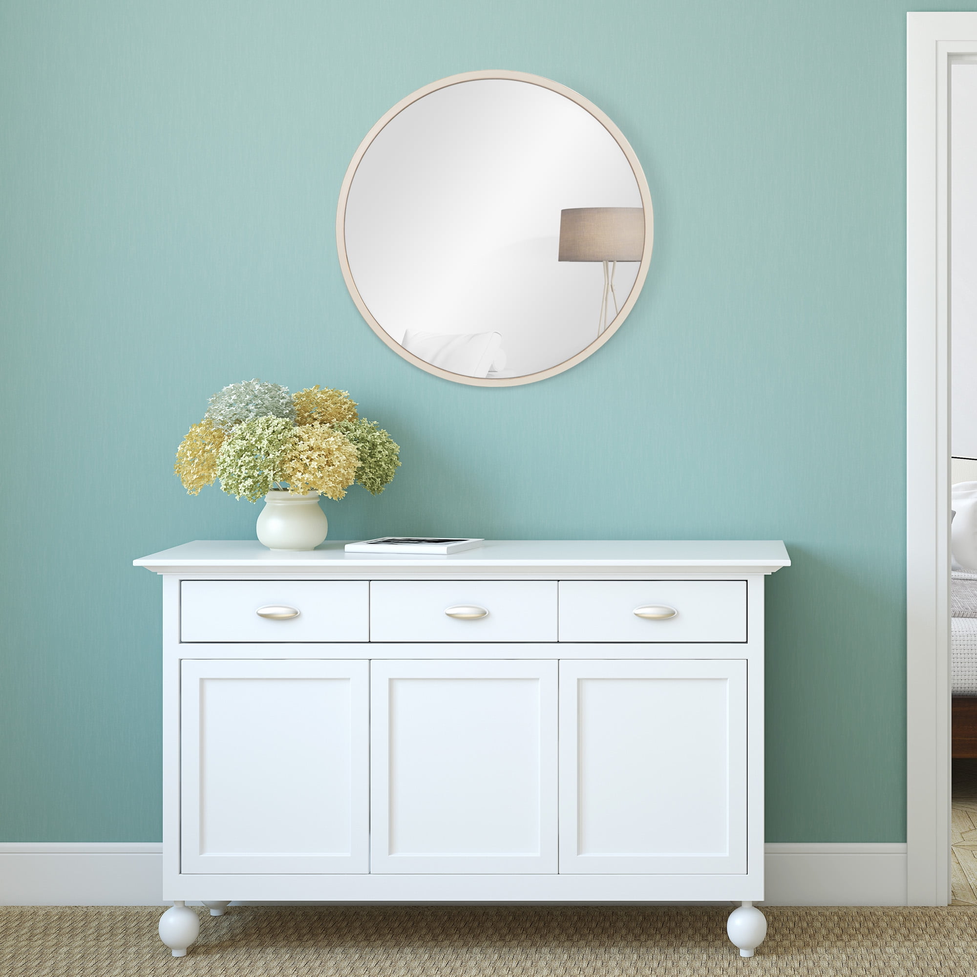 Patton Wall Decor 30" Distressed White Metal Framed Round Wall Mirror - Walmart.com