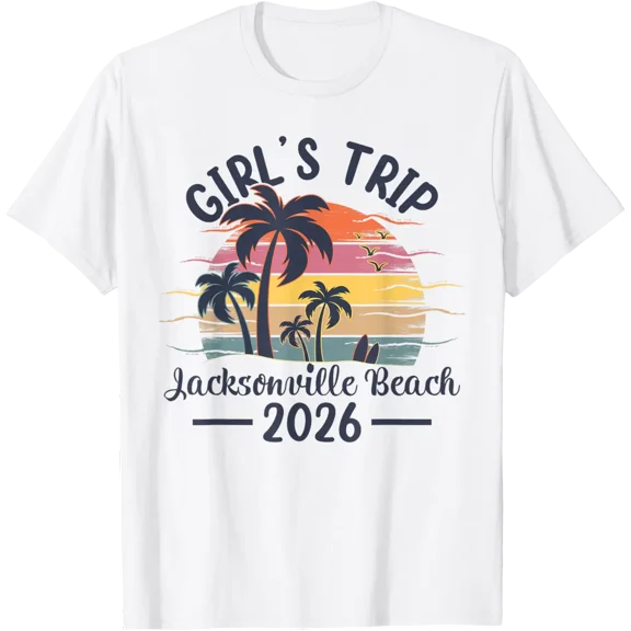 Jacksonville Beach Girls Trip Vintage Sunset Summer T-Shirt