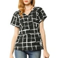 thumbnail image 5 of Allegra K Women's Plaid Drawstring Waist Short Sleeve V-Neck Peplum Wrap Blouse, 5 of 6