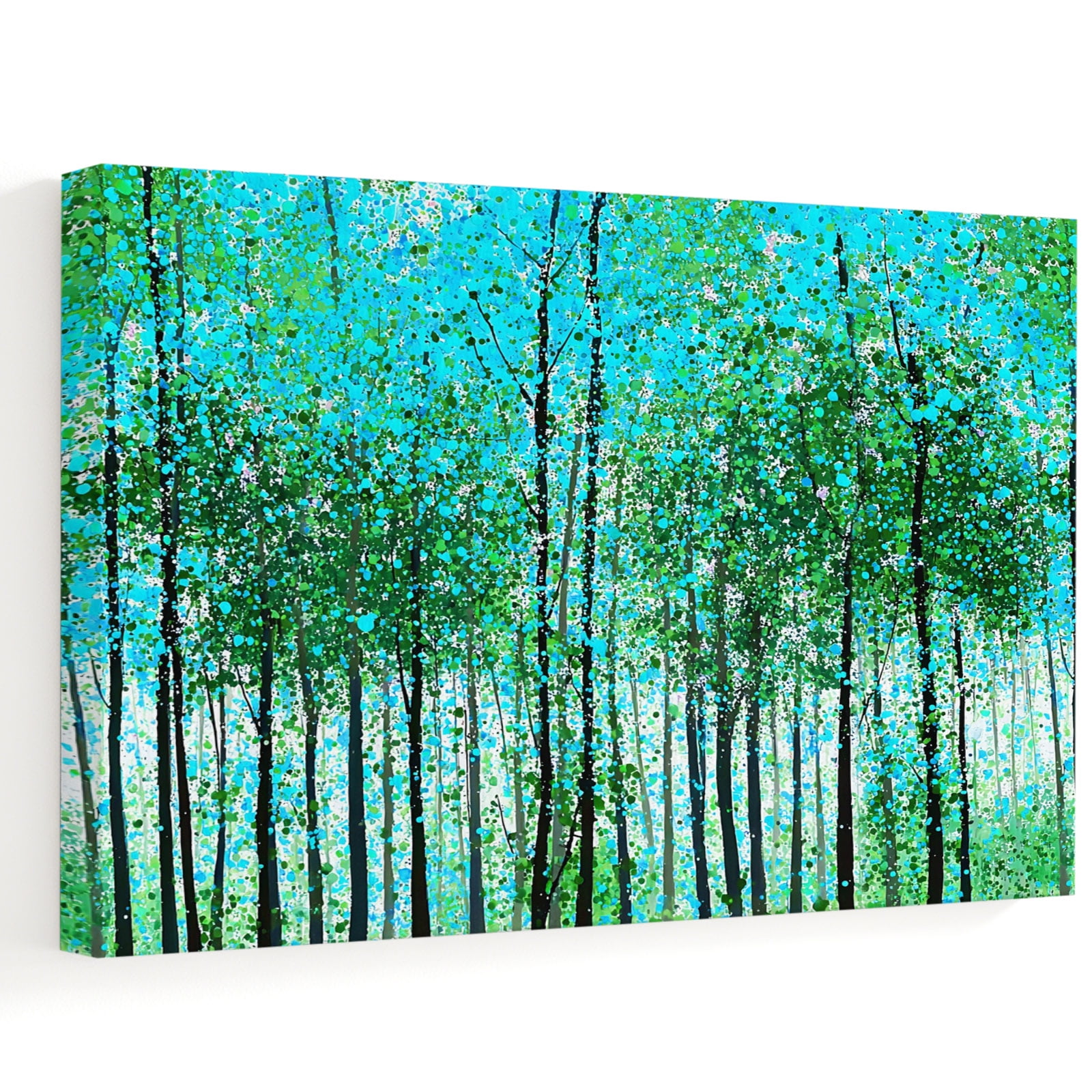 Birch Trees Canvas Wall Art 16 x 12 Spring Summer Art Forest Green Leaf Rustic Birch Grove Frame Picture Prints Ready to Hang Waterproof Artwork Decor for Bedroom Office Bathroom Entryway