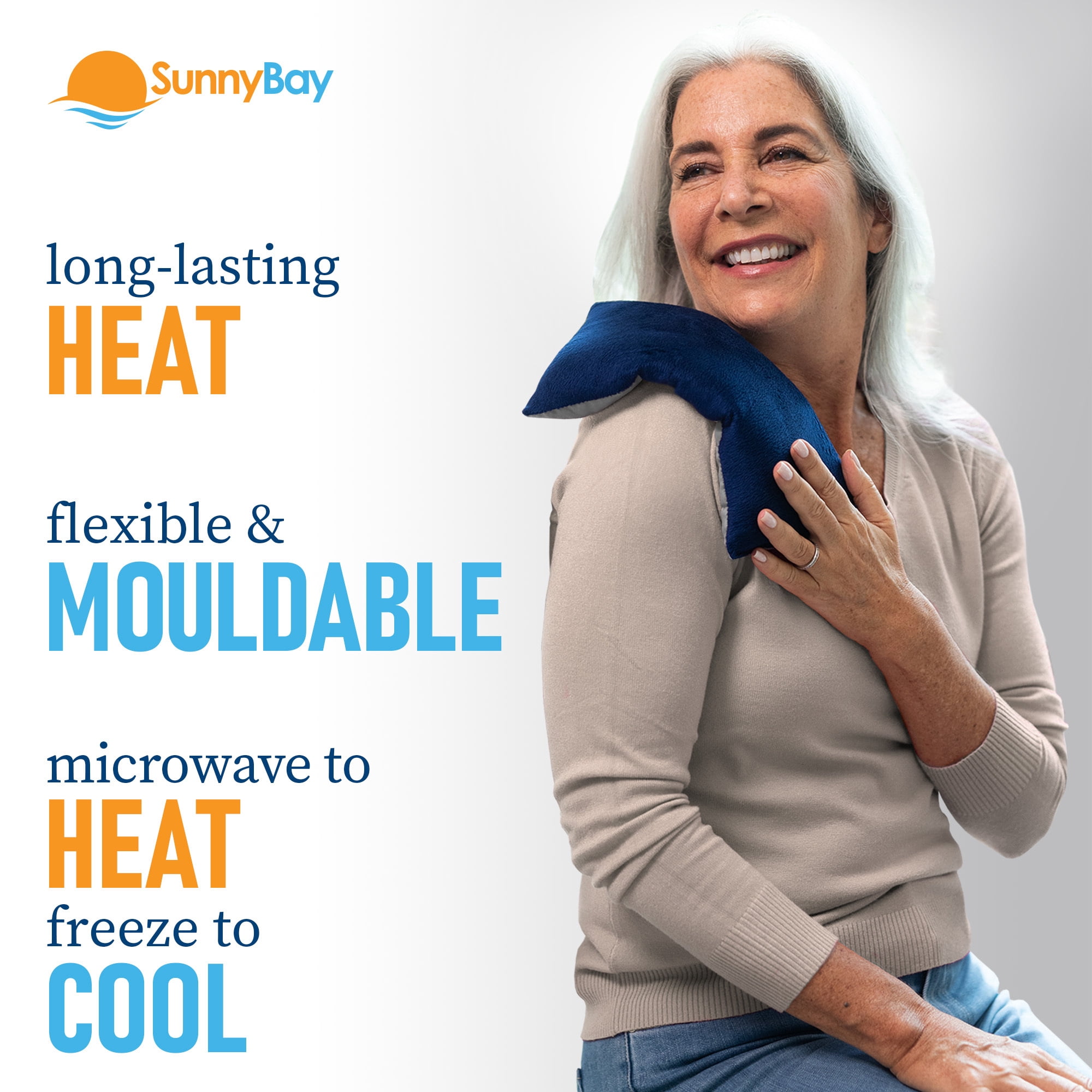 SunnyBay Odorless Small Microwave Heating Pad, Microwavable Versatile Neck and Shoulder Wrap for Back Pain and More, Moist Heat Plush-Cotton Pad with Hydra-Beads, 6x11 in, Blue-Grey