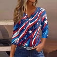 thumbnail image 2 of 4th of July Shirts Women 3/4 Sleeve T Shirts Loose Red White and Blue Print Tops Independence Day Patriotic Pullover USA 250th Anniversary Celebration Party V Neck Blouses Blue 3XL, 2 of 5