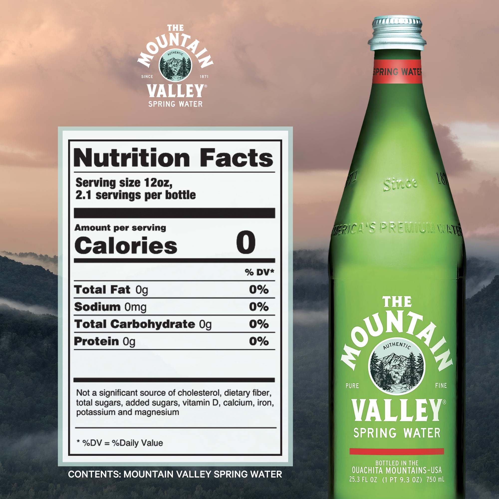 Mountain Valley Spring Water, 750 ml, Single Glass Bottle
