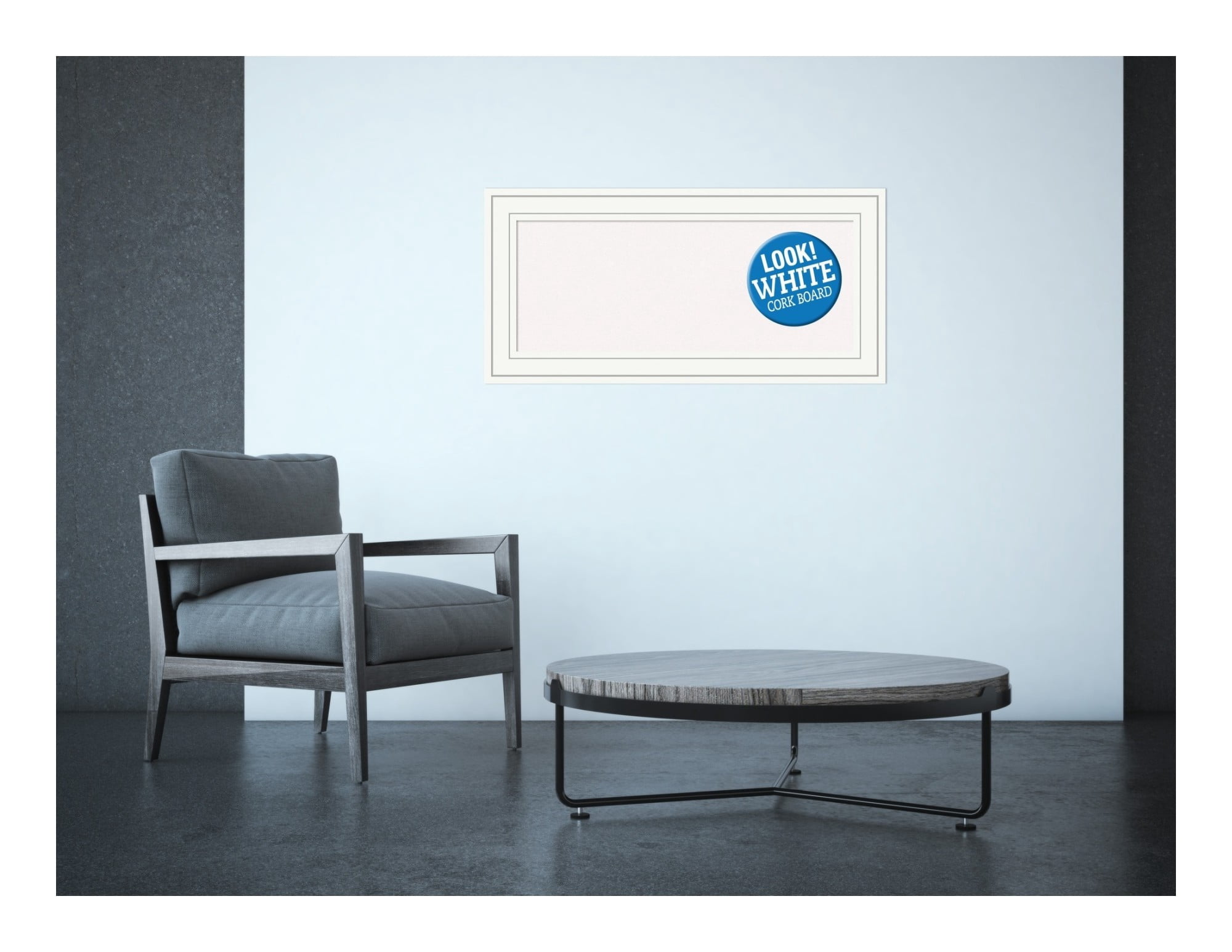 Amanti Art White Cork Board Wood Framed Craftsman White Bulletin Board 35 in. x 17 in.