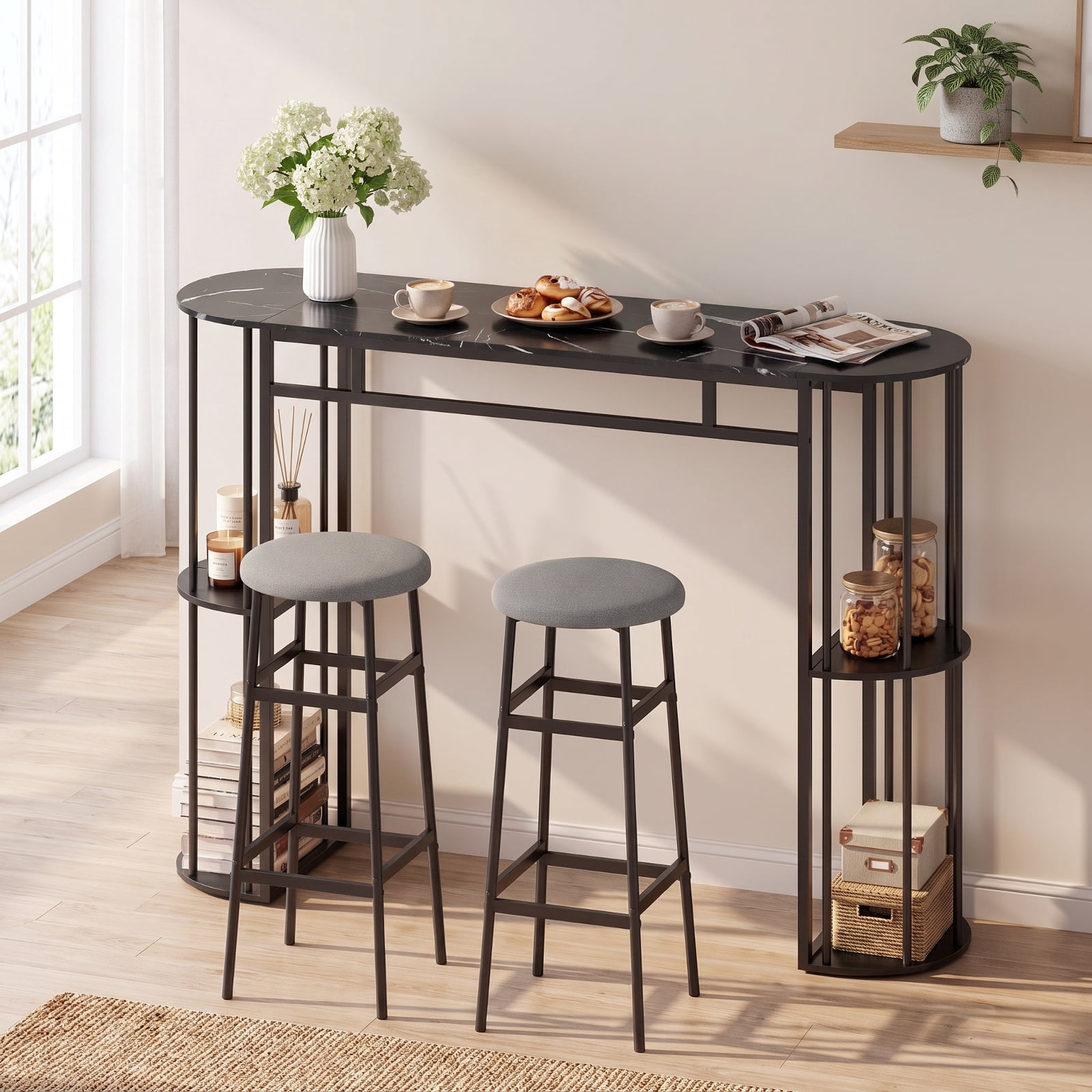 Furnibear Bar Stools Set of 2 with Sturdy Metal Frame and Footrest for Kitchen
