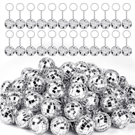 50Pcs Mini Disco Ball Keychain, Mirror Bulk Keyring Favors for 70s 80s Supplies