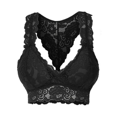 

High Support Bra for Women Solid Color Lace Wireless Bra Plus Size Christmas Thanksgiving Birthday Gift XL Black