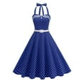 thumbnail image 3 of RongHuan Womens Polka Cocktail Swing Dresses Vintage Buttons Belted Halter Neck Dress A Line Wedding Party Dress, 3 of 9
