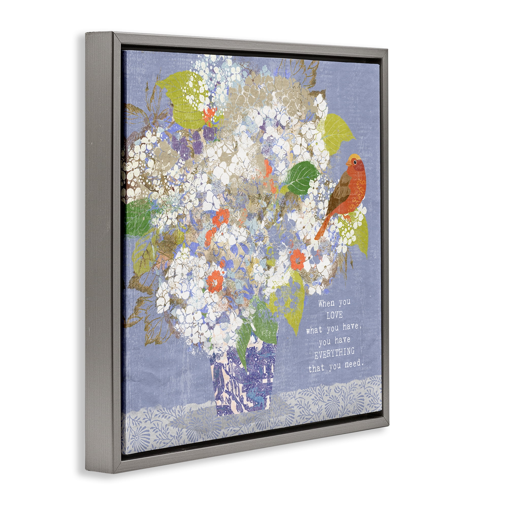 Stupell Industries Floral Inspiration On Love Gray Framed Floater Canvas Wall Art, design by Suzanne Nicoll