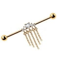 thumbnail image 3 of Gold Plated Jewel Accents and Dangling Chains Industrial Barbell, 3 of 3