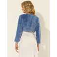 thumbnail image 4 of Abrigo de piel sintética de manga larga sin cuello, chaqueta corta con parte delantera abierta y corta para mujer Azul Polvoriento M, 4 of 5
