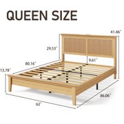 Fluest Queen Solid Wood Bed Frame with High Headboard and Charging Station, Natural Finish