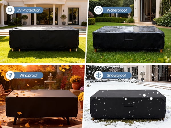 SHOUFTW Patio Furniture Cover, Rectangular Heavy Duty 600D Waterproof & UV Resistant Outdoor Covers, Dining Table & Chair Set Protection