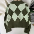 thumbnail image 5 of Rrxhxhs Cardigan Sweaters for Women Argyle V-Neck Knit Button Front Long Sleeve Cropped Vintage Casual Layering Top, 5 of 8