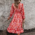 thumbnail image 4 of Vestido casual de una pieza Ticfox con Cuello en V Manga larga estampado floral rojo S, 4 of 6