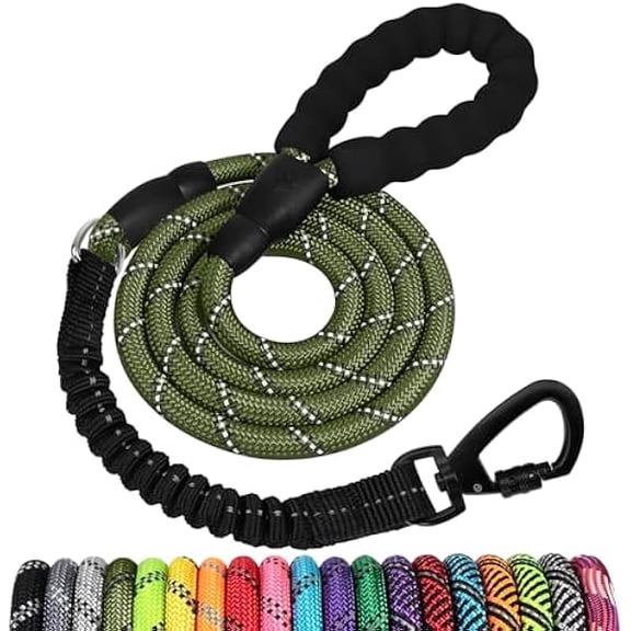 Eryueer Rope Dog Leash 6FT: Heavy Duty Nylon Leashes with Swivel Lockable Hook Reflective Threads Bungee and Padded Handle - Dog Lead for Large Small Medium Dogs Outside Walking Hiking
