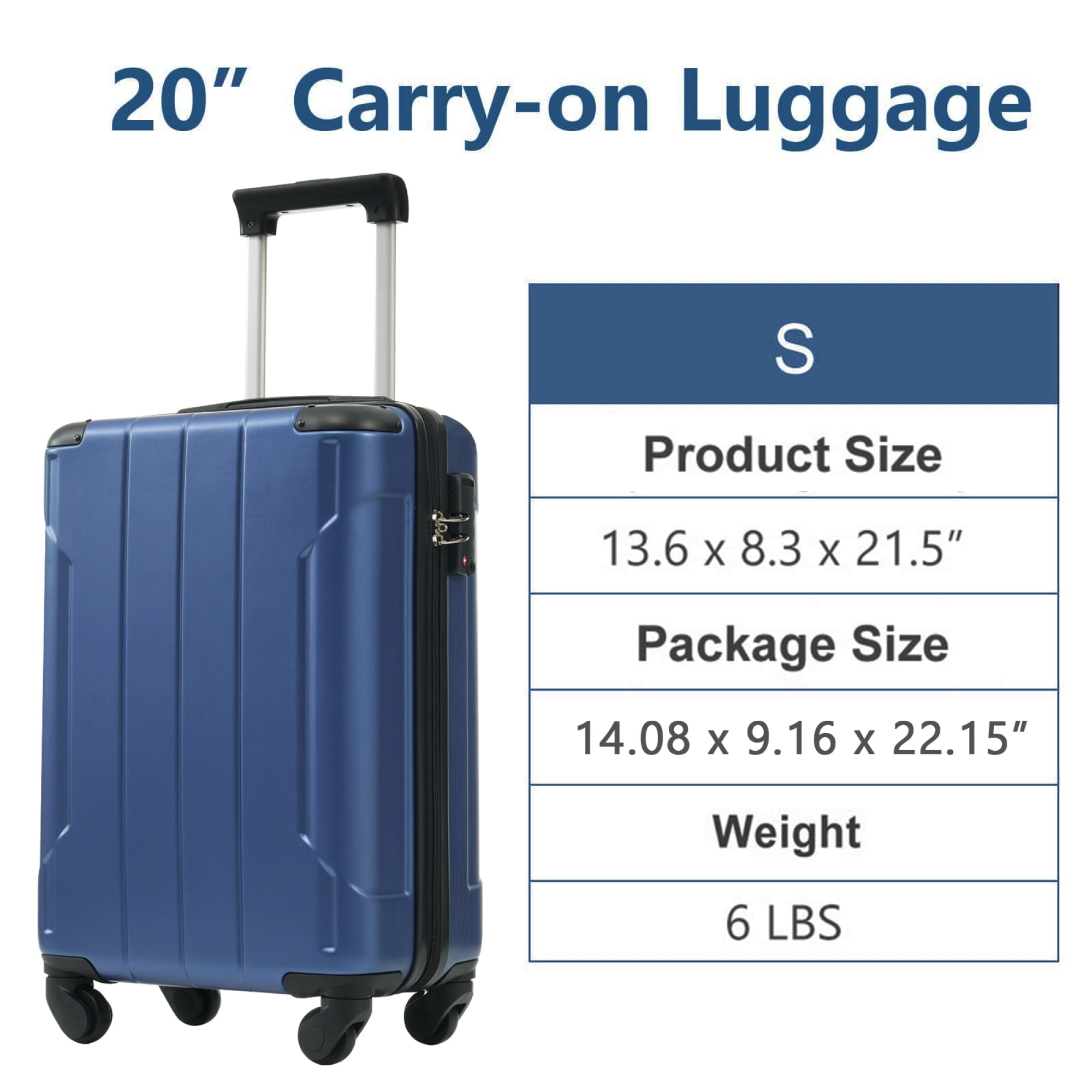 Carry on Luggage, Lightweight Durable ABS Suitcases with Double Wheels, Expandable 20-inch Checked Luggage 20"