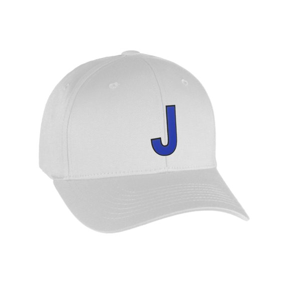 Flexfit Baseball Hat Custom Letter Initials A to Z Curved Bill, White Cap Bk Ry