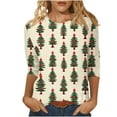 thumbnail image 2 of VKOYWKM Fall T-Shirts Women Christmas Shirts Chritmas Tree Graphic T Shirts 3/4 Sleeve Crew Neck Holiday Tops Loose Fit Tunic Blouses Christmas Gifts, 2 of 5