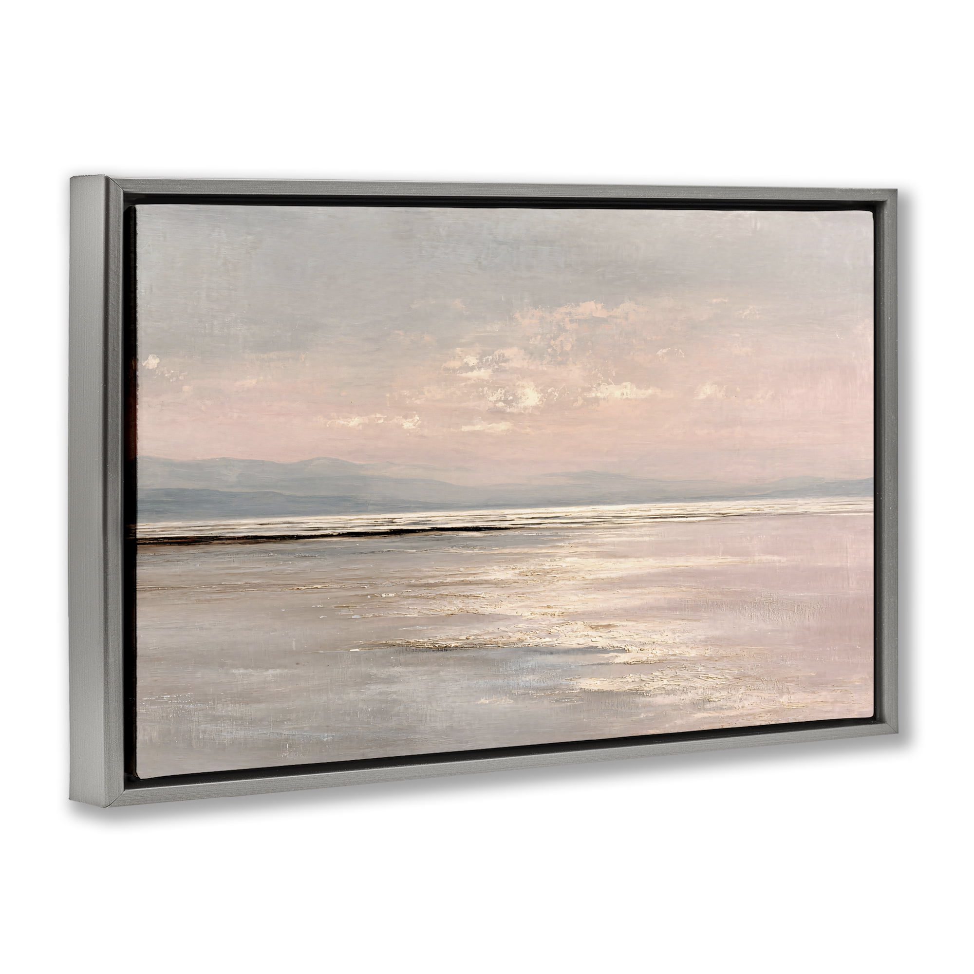 Stupell Industries Vast Blush Seascape Gray Framed Floater Canvas Wall Art, design by Jacky Ngan