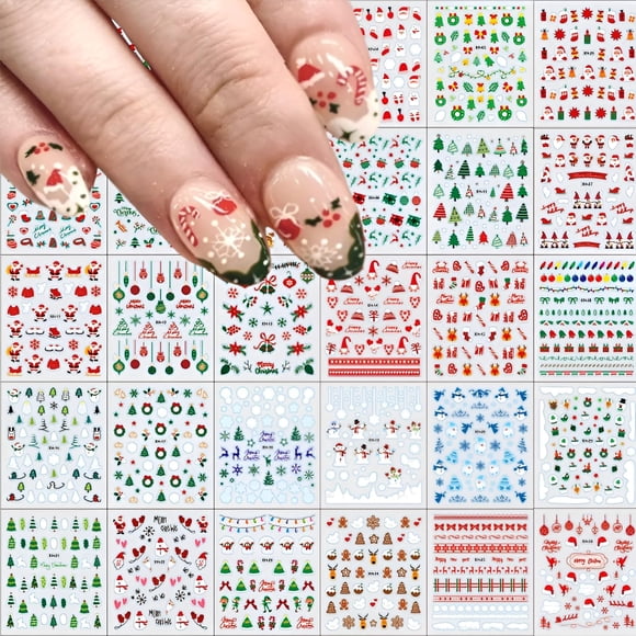 Pegatinas navideñas para uñas LIDUNANWU, 30 hojas, autoadhesivas en 3D