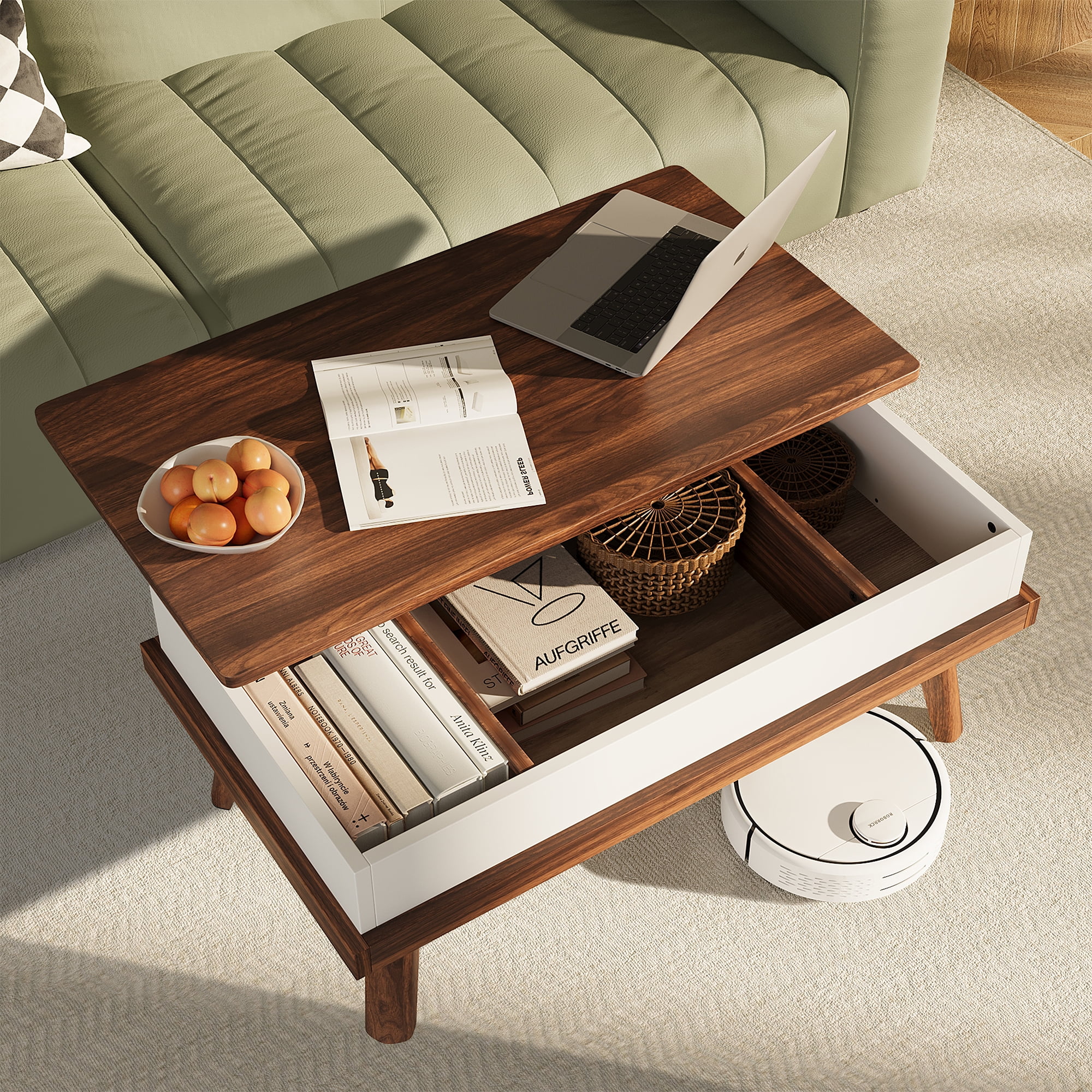 Walsunny Lift Top Coffee Tables Wooden with Storage 39.4" Farmhouse Rustic Wood Coffee Table for Living Room Reception Room Apartment Office Walnut