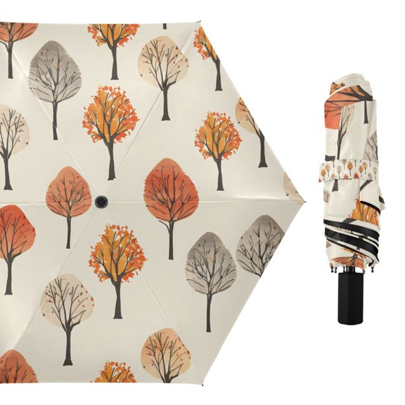 Autumn Trees Compact Sun Umbrella Windproof Travel Umbrellas for Rain Strong Portable UV Protection