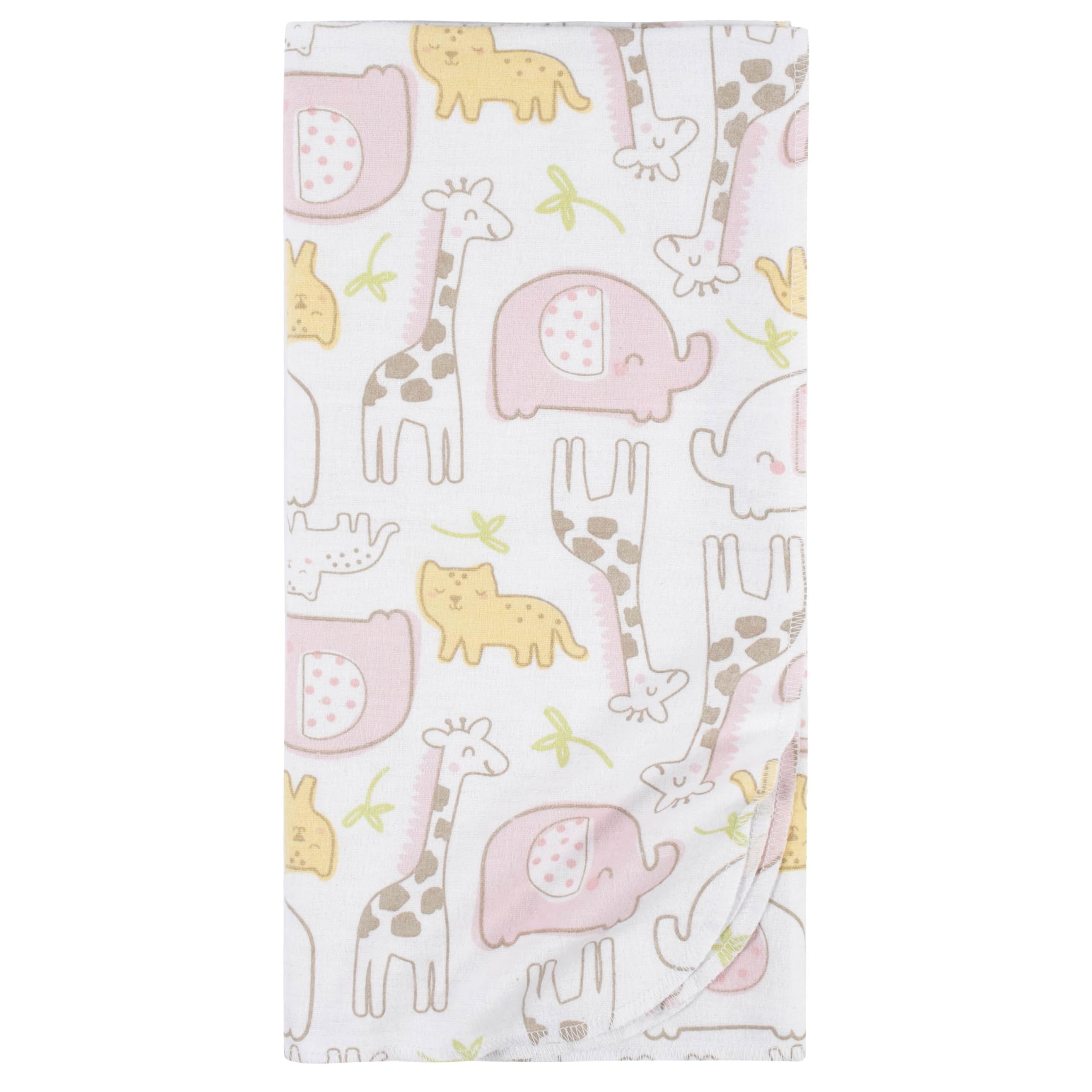 Gerber Baby Girls 100% Cotton Flannel Receiving Blankets, 5-Pack, Pink, Pink Safari